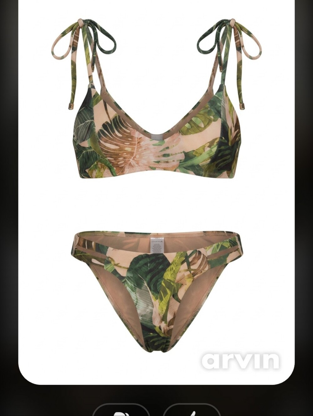 Vitamin A Tropical Leaf Print Bikini Set in Green and Tan